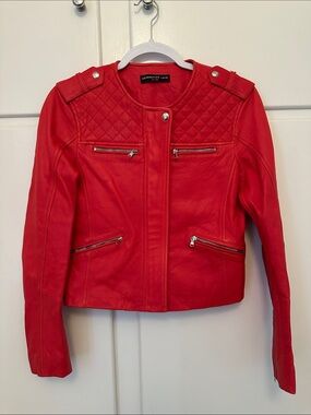 EUC Generation Love 100% Leather Red Quilted Cropped Jacket
